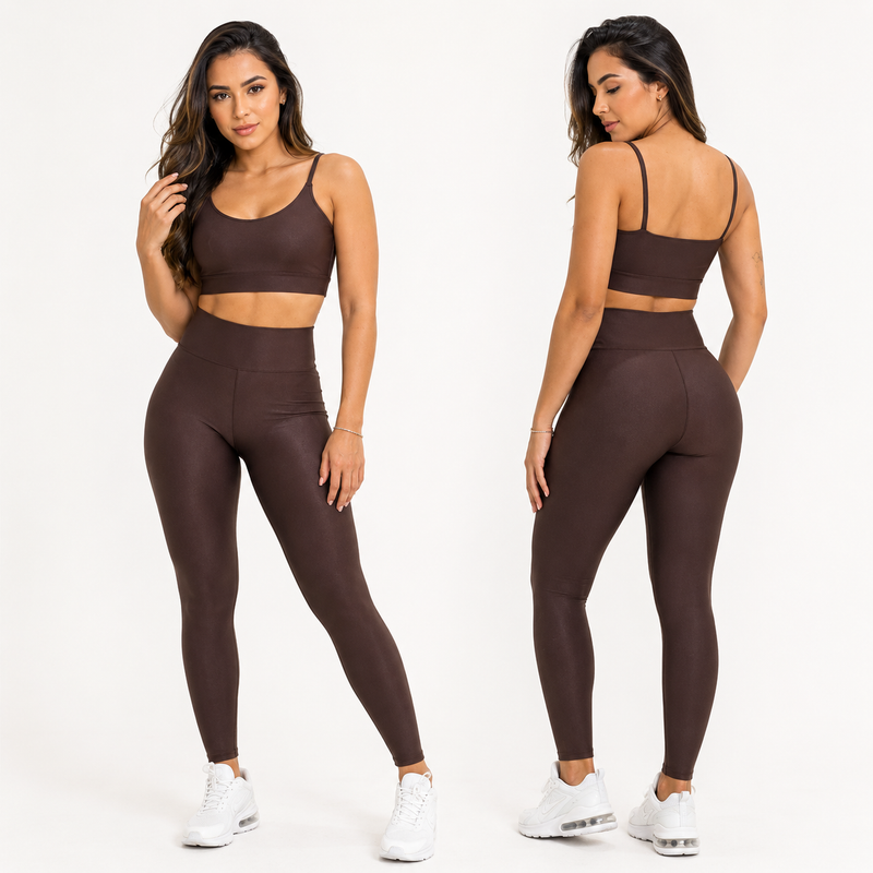 Conjunto Academia Feminino – Legging + Top Alta Compressão Zero Transparência
