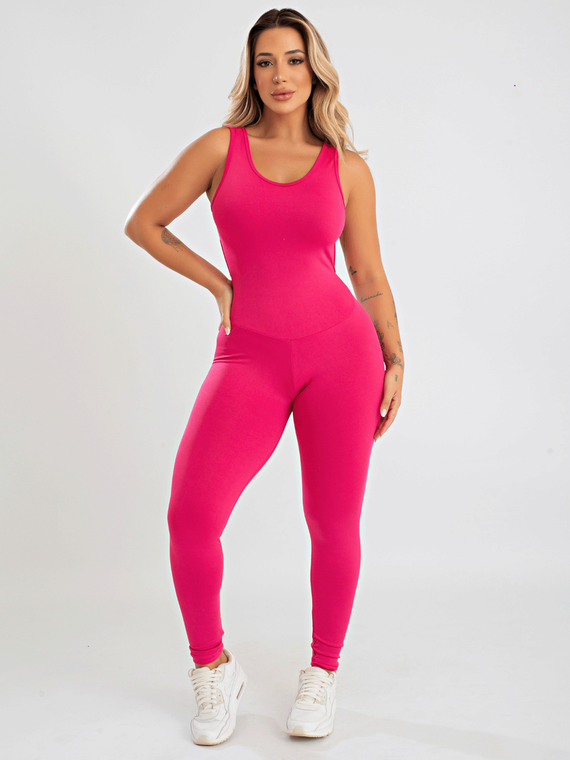 Macacão Academia Feminino Longo Fitness Costas Aberta Suplex Liso Roupa de Malhar Ginastica MAYU