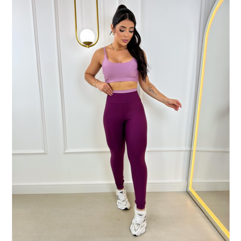 Conjunto Fitness Feminino – Legging + Top Bicolor com Bojo