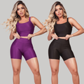 Kit 2 Conjuntos Fitness Feminino  – Top + Short Cintura Alta