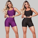 Kit 2 Conjuntos Fitness Feminino  – Top + Short Cintura Alta