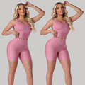 Kit 2 Conjuntos Fitness Feminino  – Top + Short Cintura Alta