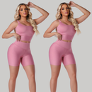 Kit 2 Conjuntos Fitness Feminino  – Top + Short Cintura Alta