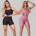 Kit 2 Conjuntos Fitness Feminino  – Top + Short Cintura Alta