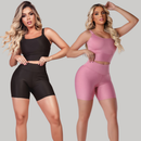 Kit 2 Conjuntos Fitness Feminino  – Top + Short Cintura Alta