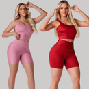 Kit 2 Conjuntos Fitness Feminino  – Top + Short Cintura Alta