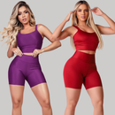 Kit 2 Conjuntos Fitness Feminino  – Top + Short Cintura Alta