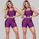 Kit 2 Conjuntos Fitness Feminino  – Top + Short Cintura Alta