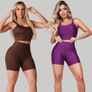 Kit 2 Conjuntos Fitness Feminino  – Top + Short Cintura Alta