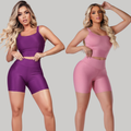 Kit 2 Conjuntos Fitness Feminino  – Top + Short Cintura Alta