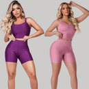 Kit 2 Conjuntos Fitness Feminino  – Top + Short Cintura Alta