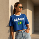 Blusa Cropped Feminina Brasil Larguinho Oversized T-Shirt Básica Algodão Blusinha de academia