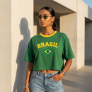 Blusa Cropped Feminina Brasil Larguinho Oversized T-Shirt Básica Algodão Blusinha de academia