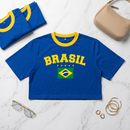 Blusa Cropped Feminina Brasil Larguinho Oversized T-Shirt Básica Algodão Blusinha de academia