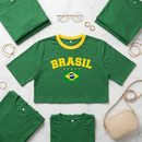 Blusa Cropped Feminina Brasil Larguinho Oversized T-Shirt Básica Algodão Blusinha de academia