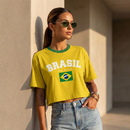 Blusa Cropped Feminina Brasil Larguinho Oversized T-Shirt Básica Algodão Blusinha de academia
