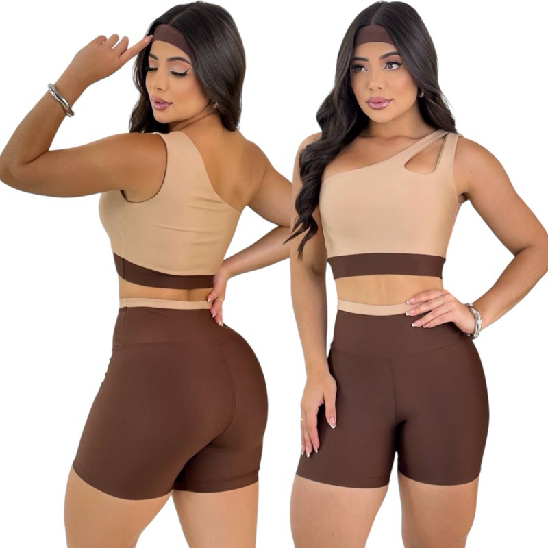 conjunto bicolor academia short e top zero transparência