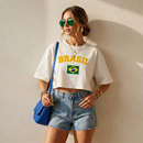 Blusa Cropped Feminina Brasil Larguinho Oversized T-Shirt Básica Algodão Blusinha de academia