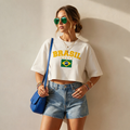 Blusa Cropped Feminina Brasil Larguinho Oversized T-Shirt Básica Algodão Blusinha de academia