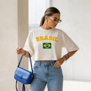 Blusa Cropped Feminina Brasil Larguinho Oversized T-Shirt Básica Algodão Blusinha de academia