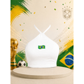 Blusa Top Cropped Feminino Logo Brasil - Frente Única Gola Halter Sexy Brasimyl - Estilo Copa Torcida Academia Fitness