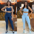 Kit 2 Conjunto de Academia Feminino Calça + Top com Zero Transparência e Cintura Alta