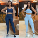 Kit 2 Conjunto de Academia Feminino Calça + Top com Zero Transparência e Cintura Alta