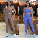 Kit 2 Conjunto de Academia Feminino Calça + Top com Zero Transparência e Cintura Alta
