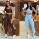 Kit 2 Conjunto de Academia Feminino Calça + Top com Zero Transparência e Cintura Alta