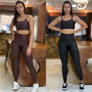 Kit 2 Conjunto de Academia Feminino Calça + Top com Zero Transparência e Cintura Alta