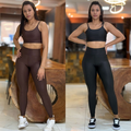 Kit 2 Conjunto de Academia Feminino Calça + Top com Zero Transparência e Cintura Alta