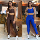Kit 2 Conjunto de Academia Feminino Calça + Top com Zero Transparência e Cintura Alta