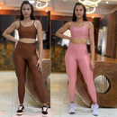 Kit 2 Conjunto de Academia Feminino Calça + Top com Zero Transparência e Cintura Alta