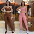 Kit 2 Conjunto de Academia Feminino Calça + Top com Zero Transparência e Cintura Alta