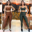 Kit 2 Conjunto de Academia Feminino Calça + Top com Zero Transparência e Cintura Alta