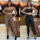 Kit 2 Conjunto de Academia Feminino Calça + Top com Zero Transparência e Cintura Alta