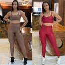 Kit 2 Conjunto de Academia Feminino Calça + Top com Zero Transparência e Cintura Alta