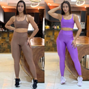 Kit 2 Conjunto de Academia Feminino Calça + Top com Zero Transparência e Cintura Alta