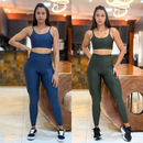 Kit 2 Conjunto de Academia Feminino Calça + Top com Zero Transparência e Cintura Alta