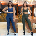 Kit 2 Conjunto de Academia Feminino Calça + Top com Zero Transparência e Cintura Alta